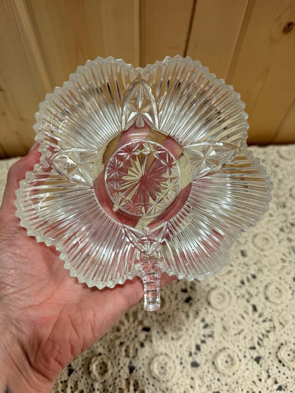 Vintage Federal Glass Clear Shamrock Clover Leaf Shaped Candy Nut Trinket Dish